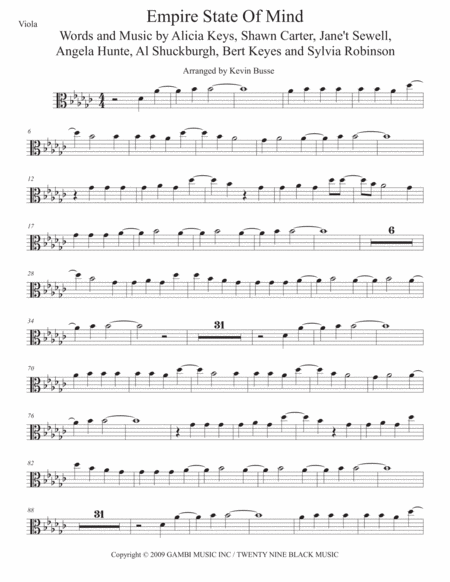 Free Sheet Music Empire State Of Mind Original Key Viola