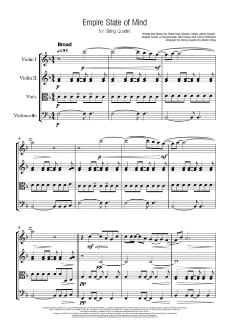 Empire State Of Mind String Quartet Sheet Music