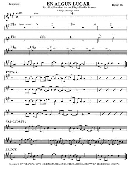 En Algun Lugar Tenor Sax Sheet Music