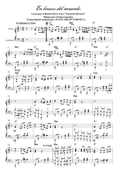 Free Sheet Music En Brazos Del Recuerdo Por Libardo Parra Toro Tartarn Moreira Y Francisco Pacho Gonzlez