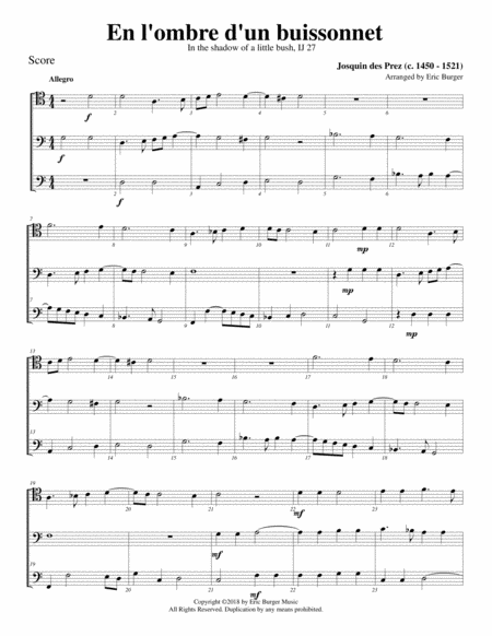 En L Ombre D Un Buissonnet For Trombone Or Low Brass Trio Sheet Music