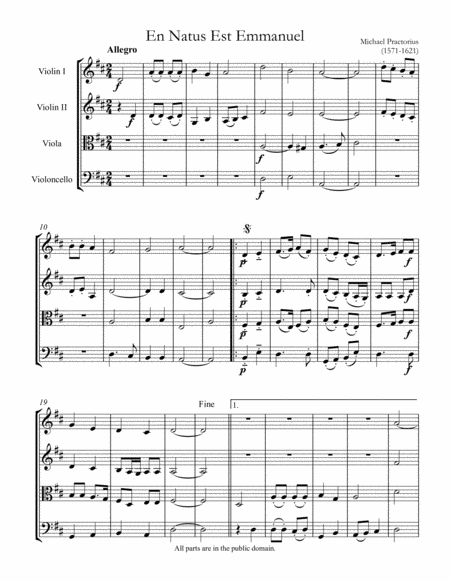 Free Sheet Music En Natus Est Emmanuel Latin Christmas Carol Easy String Quartet