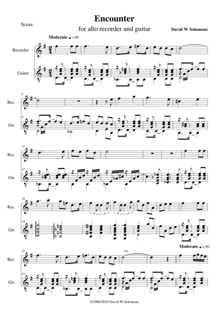 Free Sheet Music Encounter For Recorder And Guitar