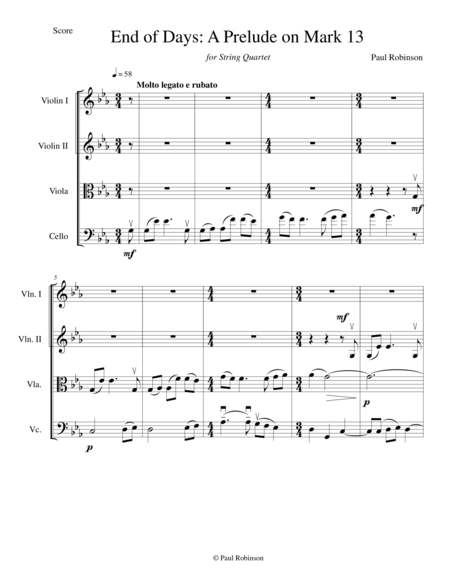 Free Sheet Music End Of Days A Prelude On Mark 13