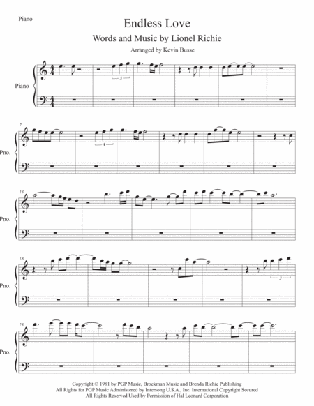 Free Sheet Music Endless Love Easy Key Of C Piano