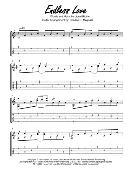 Endless Love Fingerstyle Guitar Arrangement With Tab Sheet Music