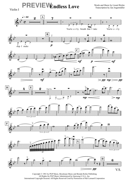 Free Sheet Music Endless Love Orchestra Voice Score Parts