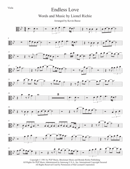 Free Sheet Music Endless Love Original Key Viola