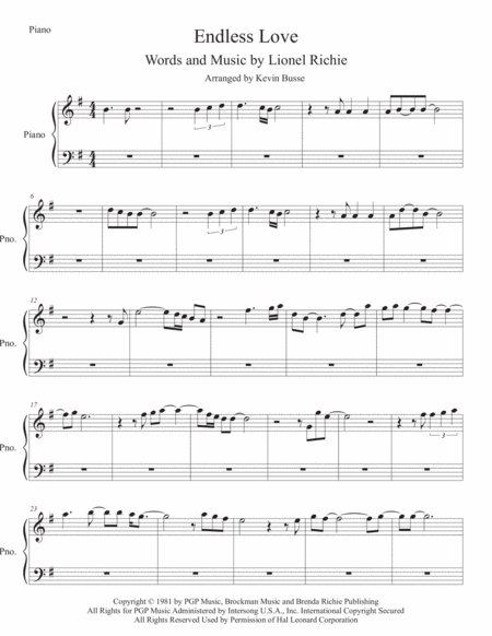 Free Sheet Music Endless Love Piano