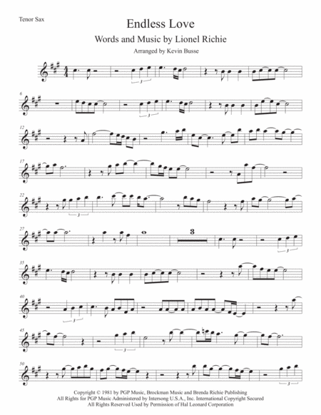 Endless Love Tenor Sax Sheet Music