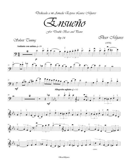 Ensueo Op 14 For Double Bass And Piano Sheet Music