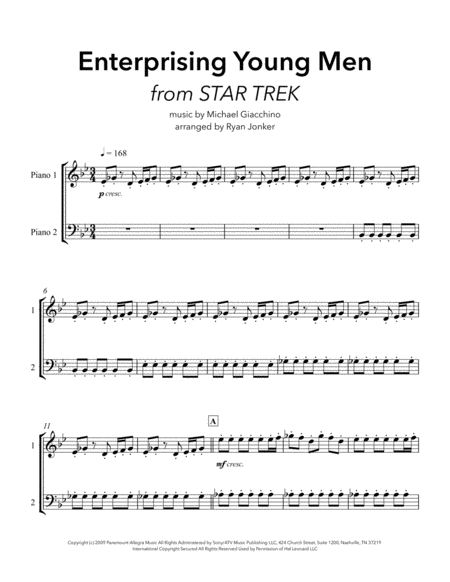 Free Sheet Music Enterprising Young Men From Star Trek Piano Duet