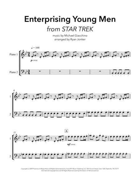 Enterprising Young Men From Star Trek Piano Duet Sheet Music