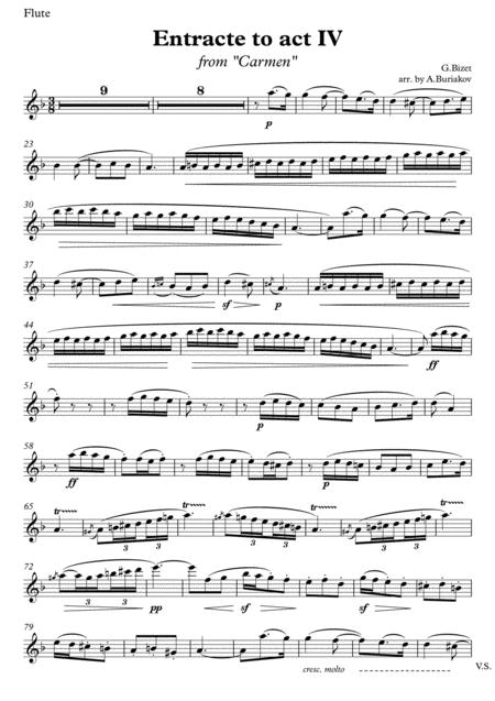 Free Sheet Music Entr Acte To The 4th Action Of The Carmen Flute