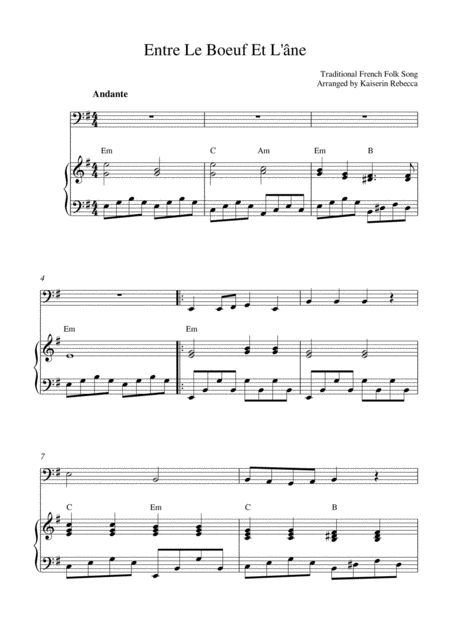 Free Sheet Music Entre Le Boeuf Et L Ne