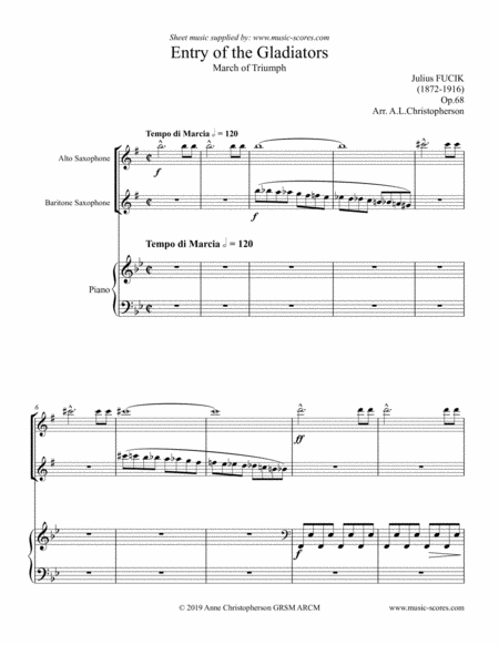 Free Sheet Music Entry Of The Gladiators Alto Sax Bari Sax And Piano