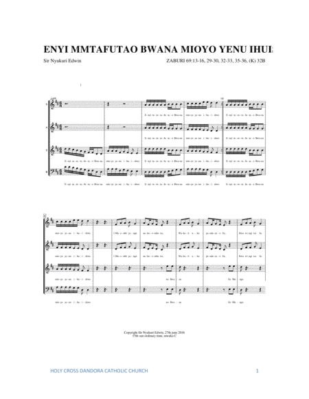 Free Sheet Music Enyi Mmtafutao Bwana