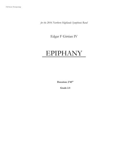 Free Sheet Music Epiphany For Band Score And Parts