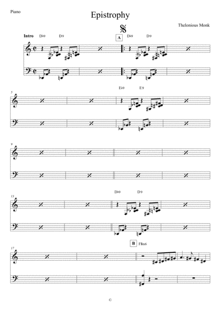 Epistrophy Piano Sheet Music