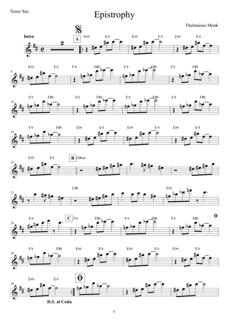 Epistrophy Tenor Sax Sheet Music