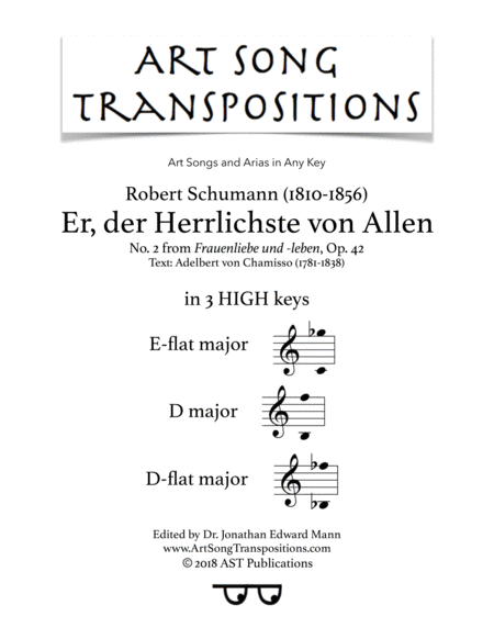 Er Der Herrlichste Von Allen Op 42 No 2 In 3 High Keys E Flat D D Flat Major Sheet Music