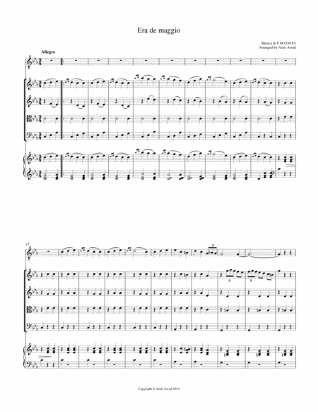 Era Di Maggio Neapolitan Song Arranged For Tenor String Orchestra And Or Without Piano Sheet Music