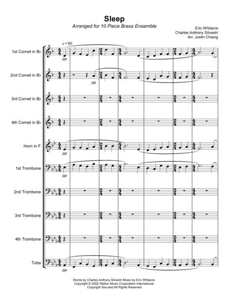 Eric Whitacre Sleep For 10 Piece Brass Ensemble Sheet Music