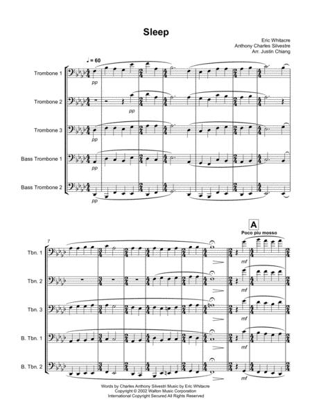 Free Sheet Music Eric Whitacre Sleep Trombone Quintet