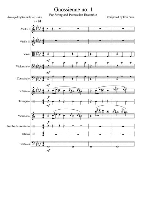 Erik Satie Gnossienne No 1 For String And Percussion Ensamble Sheet Music