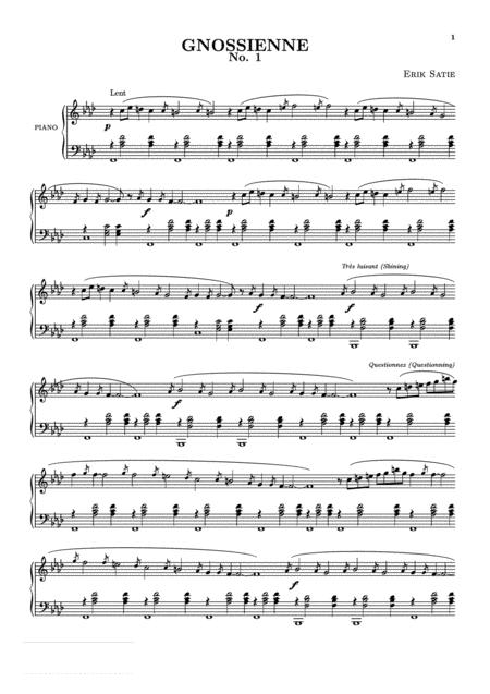 Erik Satie Gnossienne No 1 Original Version Sheet Music