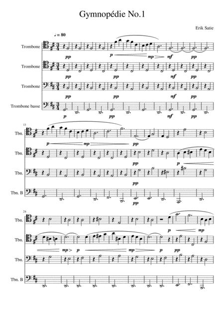 Erik Satie Gymnopdie No 1 Trombone Quartet Sheet Music