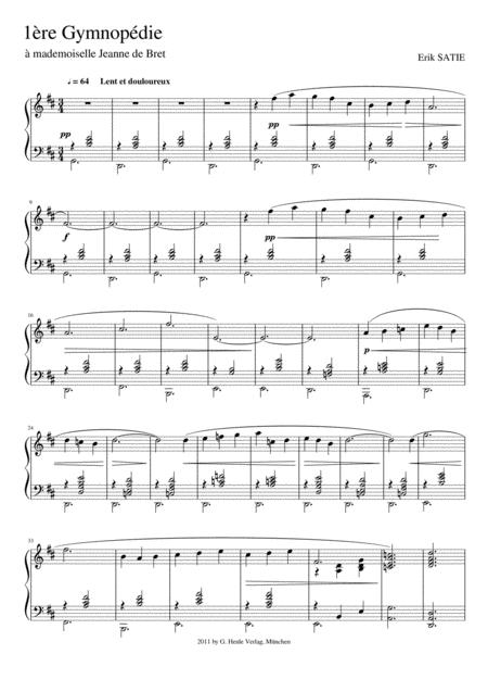 Erik Satie Gymnopedie No 1 Piano Sheet Music