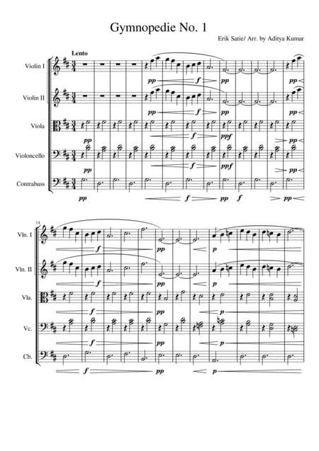 Free Sheet Music Erik Satie Gymnopedie No 1 String Quintet