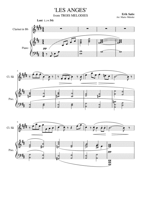 Free Sheet Music Erik Satie Les Anges From Trois Melodies For Clarinet And Piano