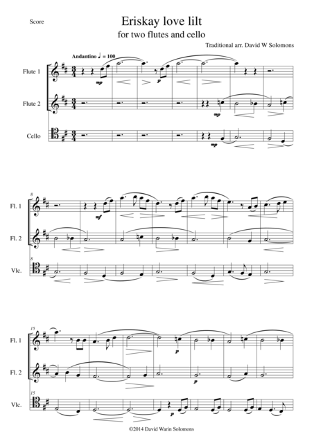 Eriskay Love Lilt Vair Mi O For 2 Flutes And Cello Sheet Music