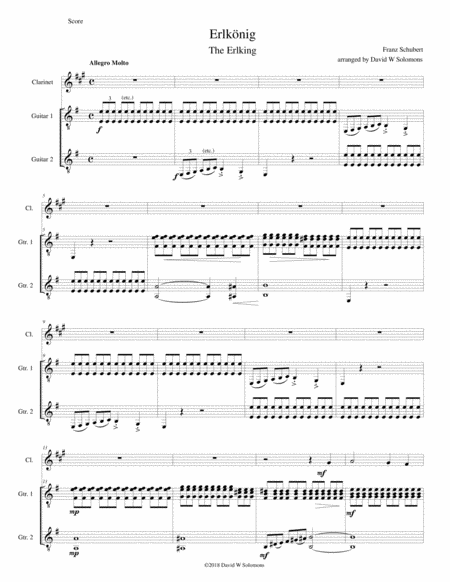 Erlknig The Erlking For Clarinet And 2 Guitars Sheet Music