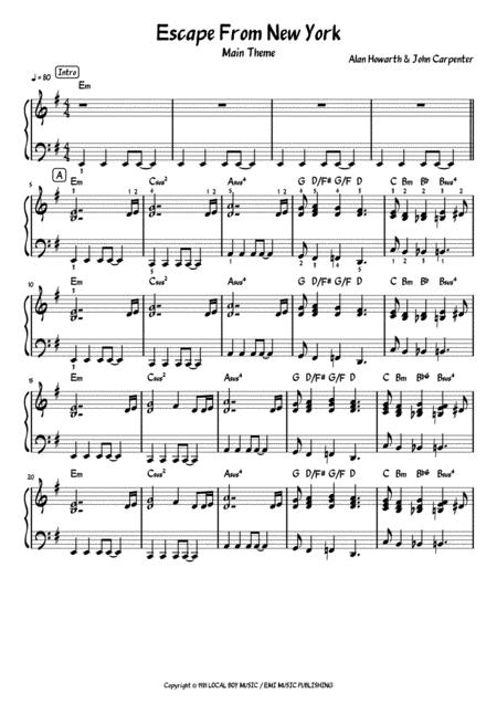 Escape From New York Main Title Piano W Fingering Sheet Music