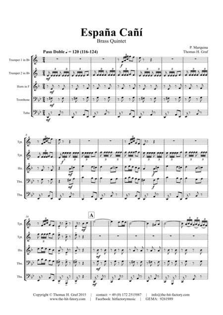 Espaa Ca Paso Doble Gypsy Dance Brass Quintet Sheet Music