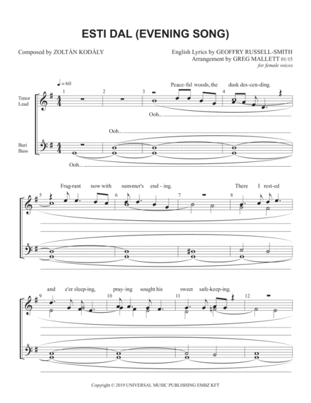 Esti Dal Evening Song Sheet Music