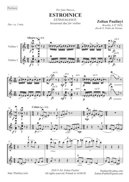 Estroinice Extravagance Hexatonal Duo For Violins Fiorillo Level Full Score And Set Of Parts Sheet Music