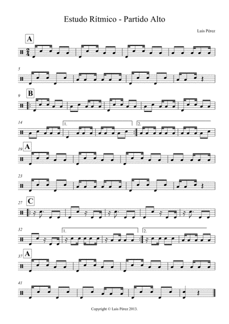 Free Sheet Music Estudo Rtmico Partido Alto