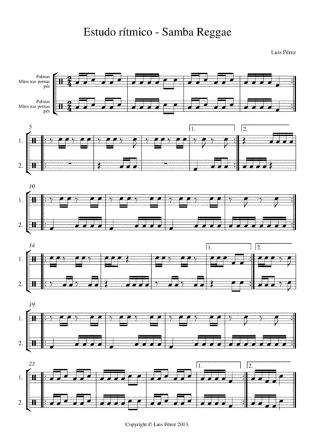 Estudo Rtmico Samba Reggae Sheet Music