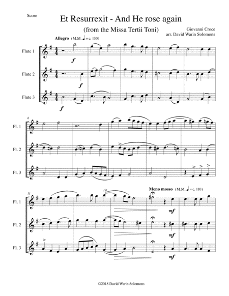 Free Sheet Music Et Resurrexit And He Rose Again For 3 Flutes