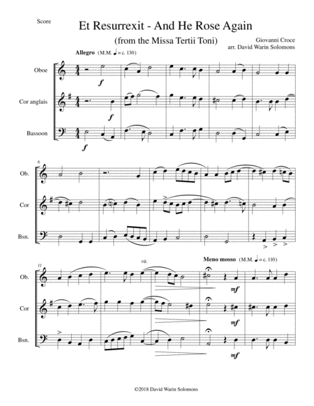 Et Resurrexit And He Rose Again For Double Reed Trio Oboe Cor Anglais Bassoon Sheet Music