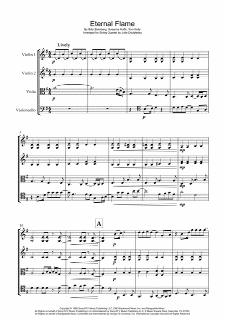 Free Sheet Music Eternal Flame By The Bangles For String Quartet Score And Parts