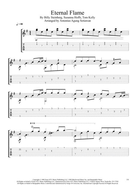 Eternal Flame Fingerstyle Guitar Solo Sheet Music