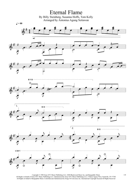 Eternal Flame Solo Guitar Score Sheet Music