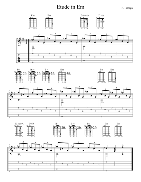 Free Sheet Music Etude In E Minor By Francisco Trrega