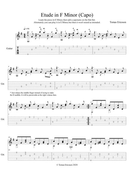 Etude In F Minor Capo With Tablature Sheet Music