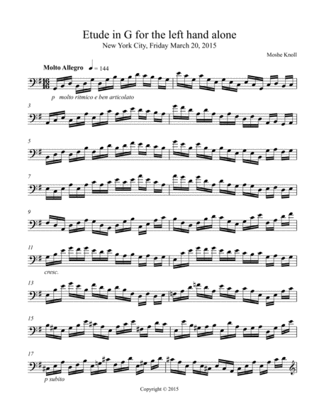 Etude In G For Piano Left Hand Alone Sheet Music